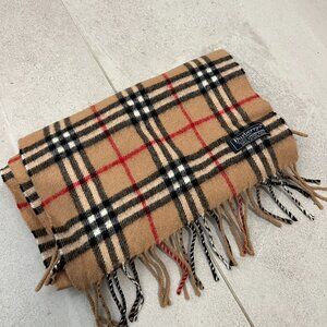Vintage BURBERRY Beige Plaid Check Wool Scarf